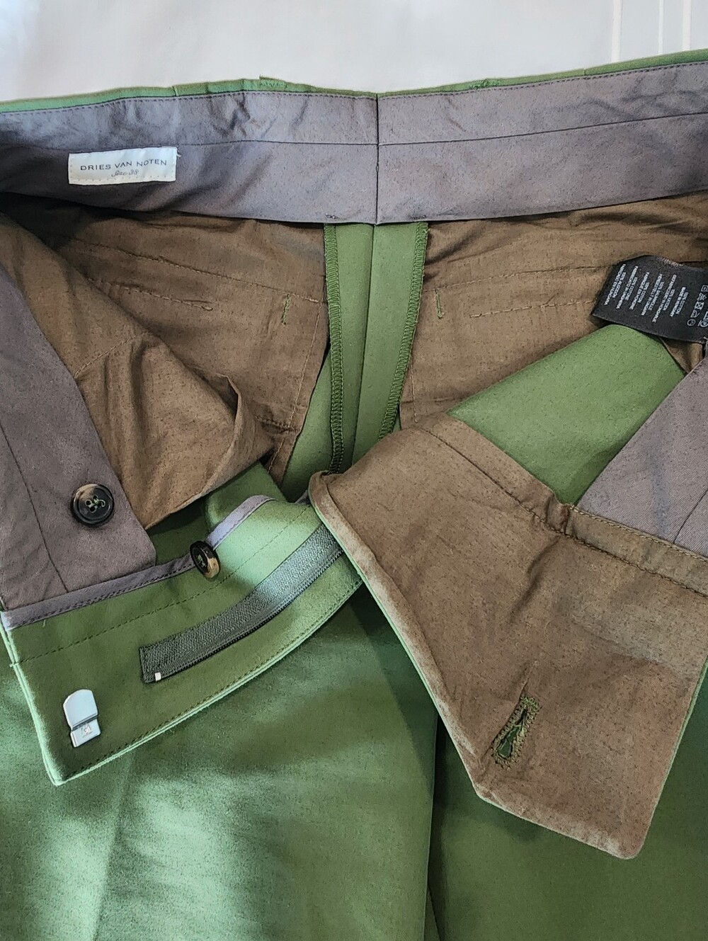 Dries Van Noten Olive Green Striped Cotton Straight-Leg Pants EU 38 - Picture 9 of 15